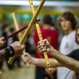Tutti hanno in mano dei bastoni della lunghezza di circa 60 centimetri fatti di legno di rattan, una palma rampicante asiatica